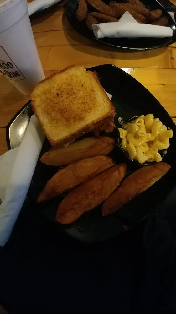 blt with Mac N Cheese and Potato Wedges