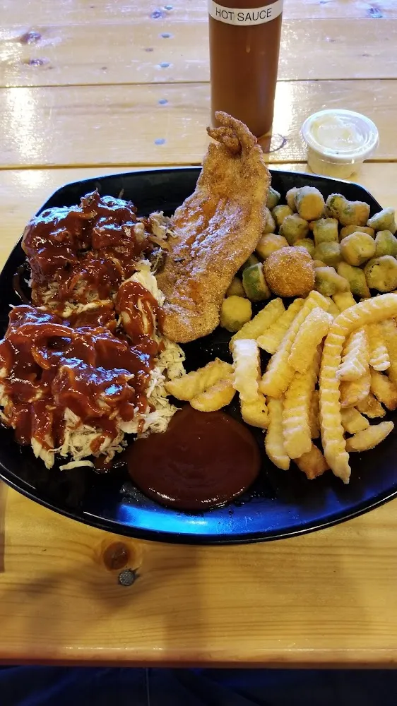 Pulled Pork and Chicken Catfish Fries Okra