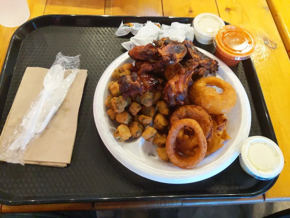 Smoked Wings Onion Rings and Fried Okra